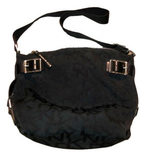 Dkny Canvas Monogram & Leather Crossbody Bag Adjustable Strap Silver Hardware